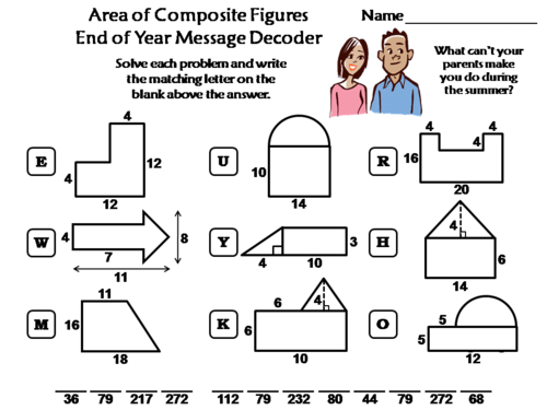 Area of Composite Figures End of Year Math Activity: Message Decoder