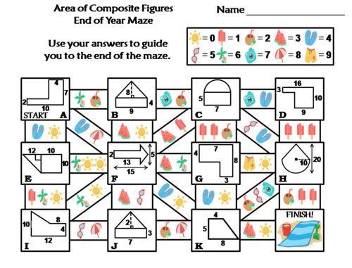 Area of Composite Figures Activity: End of Year/ Summer Math Maze