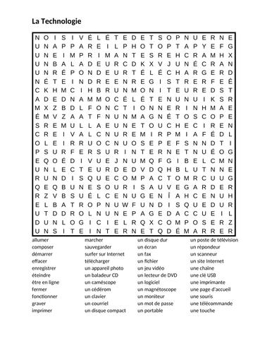 Technologie (Technology in French) Wordsearch