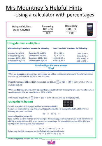 Using a calculator with percentages