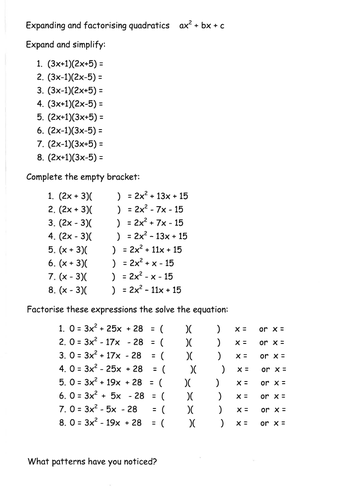 Expanding and factorising quadratics