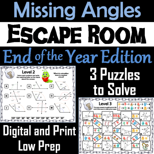 Solving for Missing Angles Game: Geometry Escape Room End of Year Math Activity