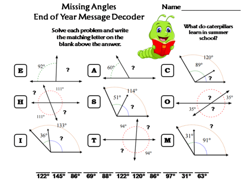 Missing Angles End of Year Math Activity: Message Decoder