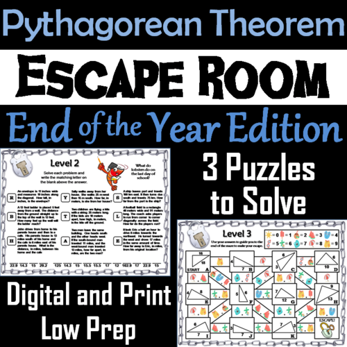 Pythagorean Theorem Game Geometry Escape Room End Of The Year Math Activity Teaching Resources