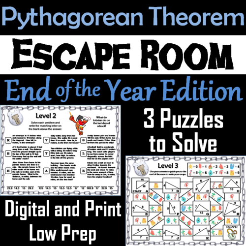 Pythagorean Theorem Game: Geometry Escape Room End of the Year Math Activity