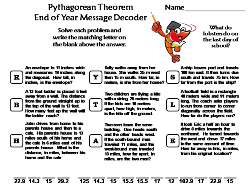 Pythagorean Theorem End of Year Math Activity: Message Decoder