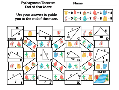 Pythagorean Theorem Activity: End of Year/ Summer Math Maze