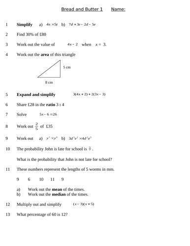 GCSE Foundation Revision 1 - 10