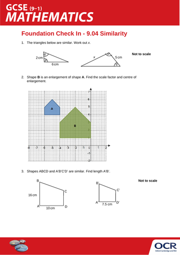 OCR Maths: Foundation GCSE - Check In Test 9.04 Similarity
