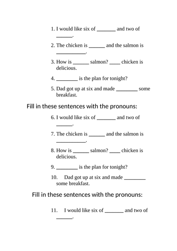 5 questions with gap fills for pronouns