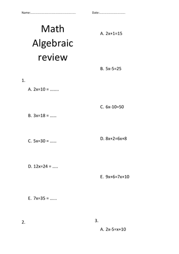 Introduction To Algebra Worksheets