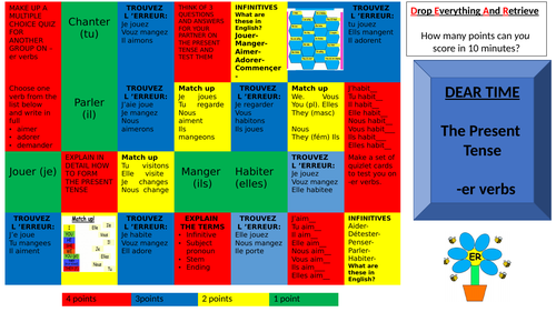 Present tense -er verbs retrieval practice grid