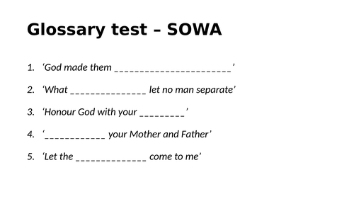 Marriage and Families Keyword mini tests