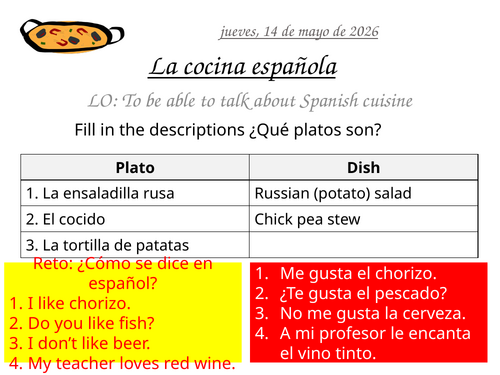 La cocina española - lesson powerpoint