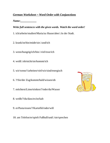 German Word Order with Conjunctions and Modals (2 Worksheets)