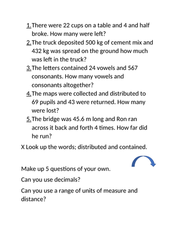 Maths worksheet word problems and challenge