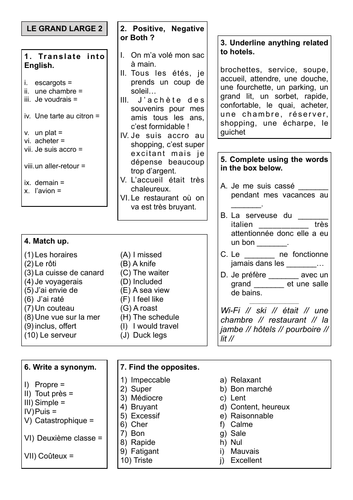 revision sheet 7 le grand large 2 teaching resources