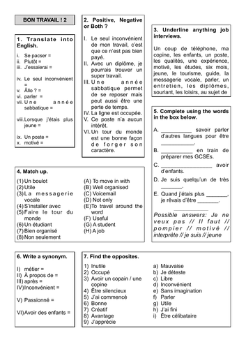 Revision Sheet 11 - Bon Travail 2