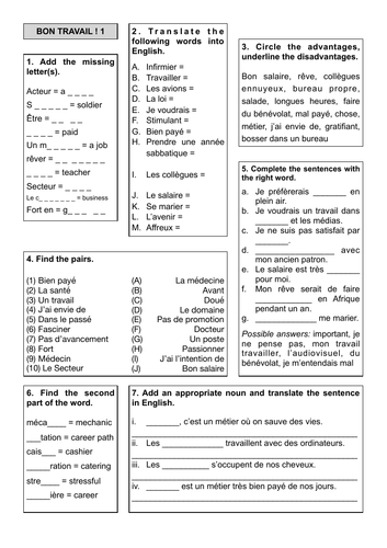 Revision Sheets 10 and 11 - Bon Travail