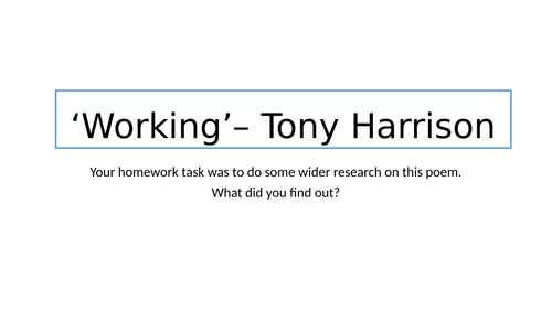 Tony Harrison - Working and Divisions