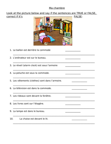 Ma chambre - Exercise - KS2 - KS3