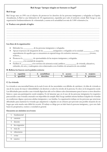 A Level Spanish Immigrants: reading comprehension on housing support for immigrants in Spain