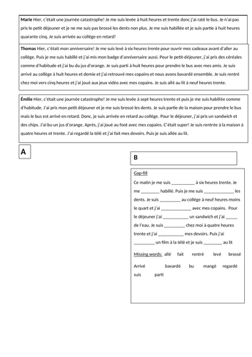 KS3/KS4 French daily routine past tense  reading (GCSE 9-1 friendly!)