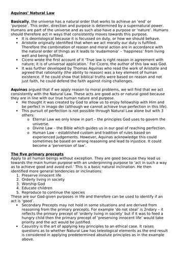 Natural Moral Law - Teacher Notes