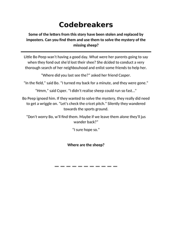 Codebreakers - Find the missing letters worksheet for KS2