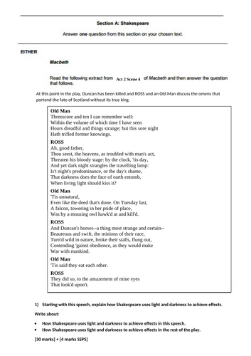 Macbeth practice papers AQA Lit