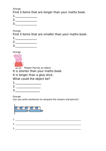 Year 1 Comparing length and height