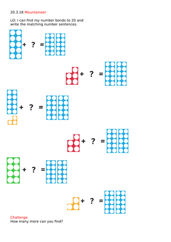 Missing number bonds to 20 Year 1