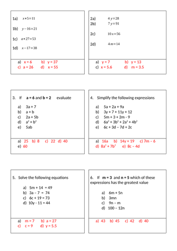 Algebra Relay Race with answers