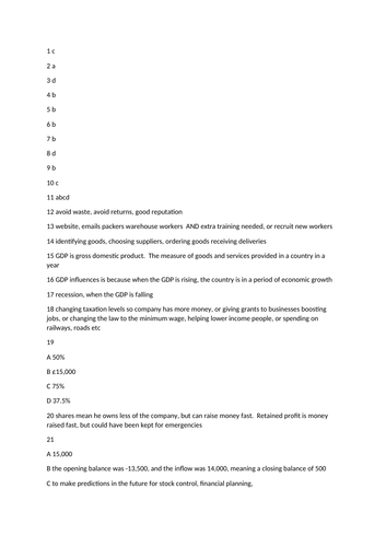 OCR Business 2 Operation, finance and influences on business. Sample exam paper and mark scheme