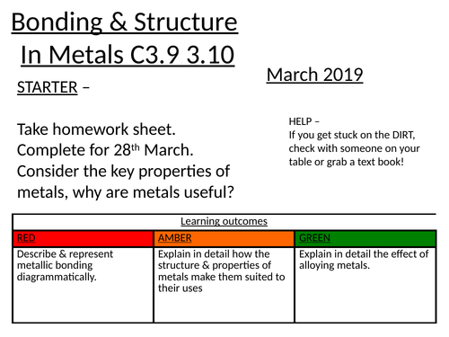 Metallic bonding & structure + Alloys