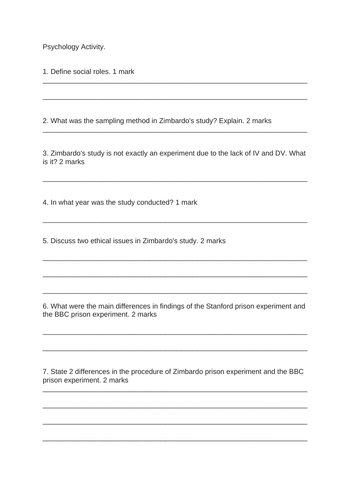 Activity Zimbardo prison experiment