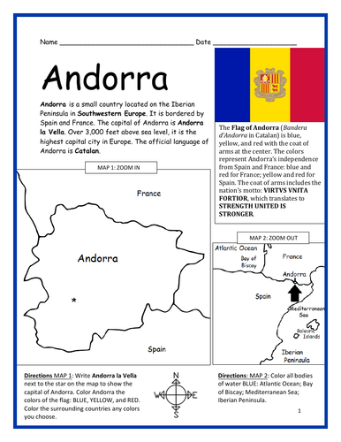 ANDORRA - Introductory Geography Worksheet