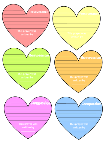 Heart Shapes Prayer Templates for Different Christian Values