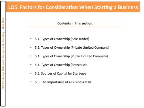 LO5: Factors for consideration for Start-ups