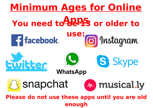 Minimum Age Computing software social media Posters to promote e-safety
