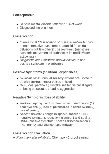 Schizophrenia Revision Notes