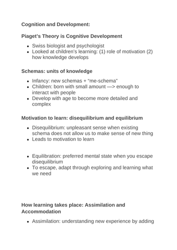 Cognition and Development Revision Notes