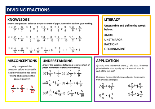 Dividing Fractions Differentiated Learning Mat with Answers