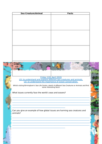 Sea Life Center Worksheet