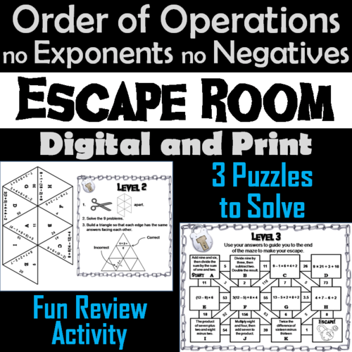 Order of Operations Without Exponents or Negative Numbers Game: Escape Room Math