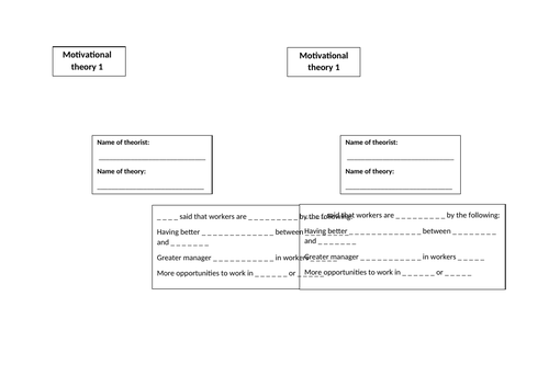 Motivation Theories worksheets (Maslow, Mayo, Herzberg)