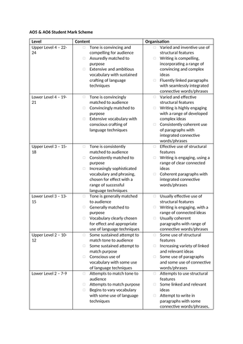 Aqa English Language Question 5 Mark Scheme Student Friendly Teaching Resources