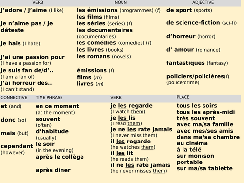 TV,films,books -'T'es branché' - Sentence builder (Y8Fr)