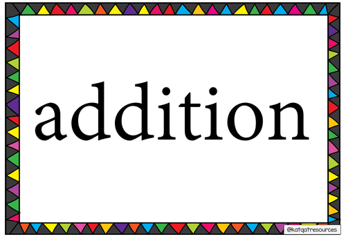 Addition Vocabulary A4 Cards for Display | Teaching Resources