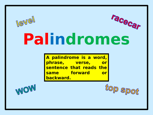 Palindromes by Lresources4teachers | Teaching Resources